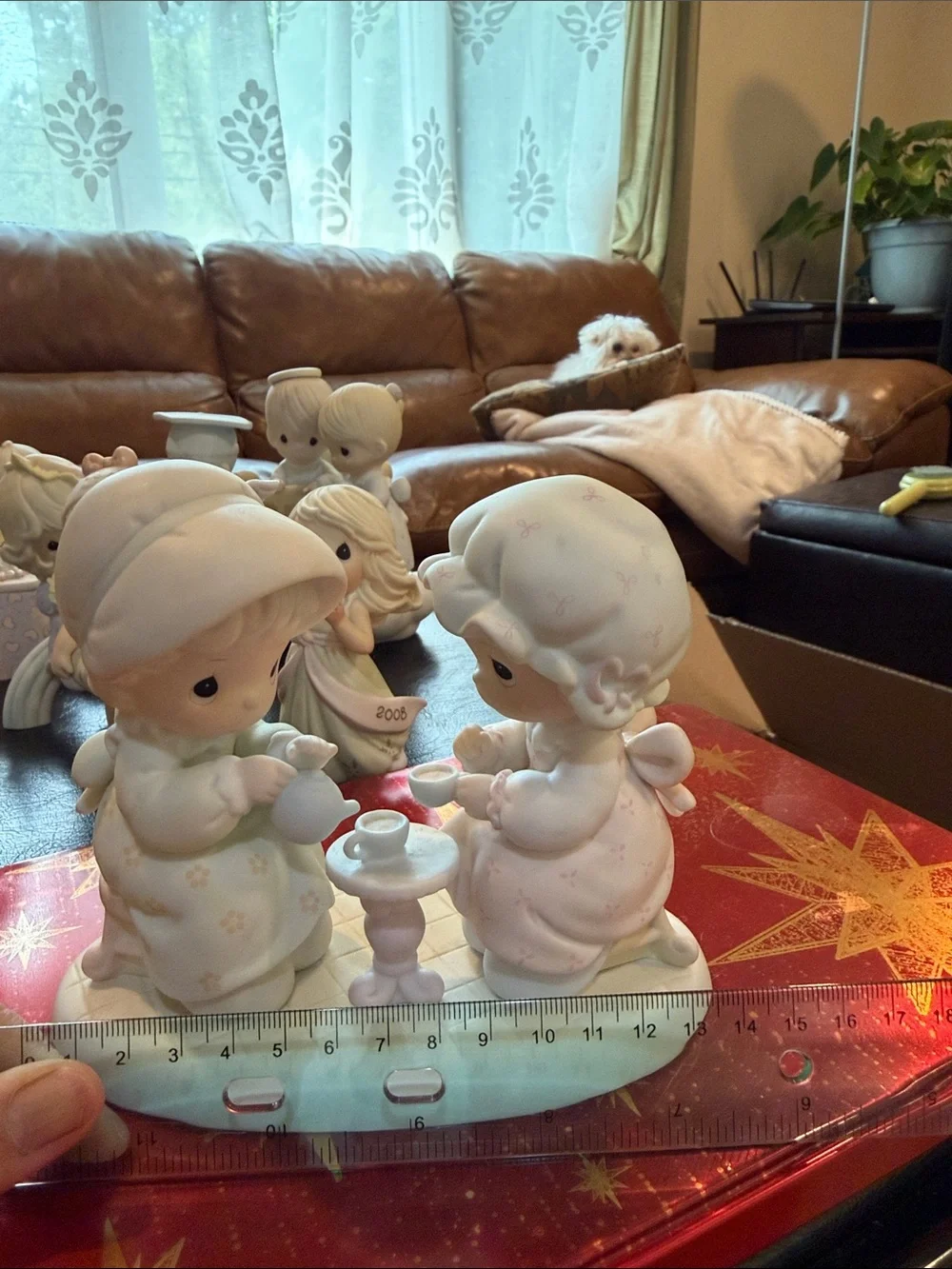 Precious Moments Bisque Figurine Tea Party in Cream and Pastel Pink